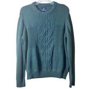 Ben Sherman Green Cable Knit Crewneck Cotton Sweater Size Large Fisherman